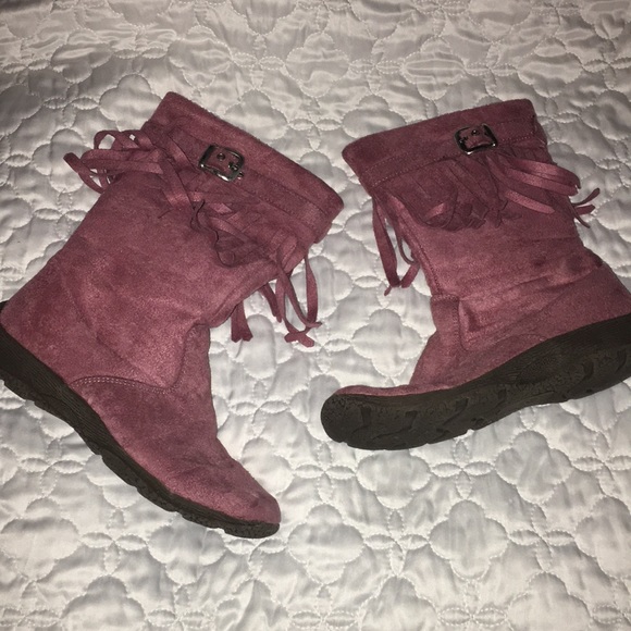 Girls Dusty Rose pink boots with fringe - Picture 2 of 5